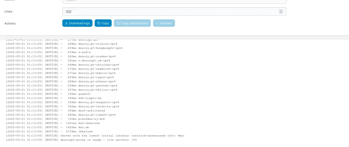 The list of sorted DNS resolvers