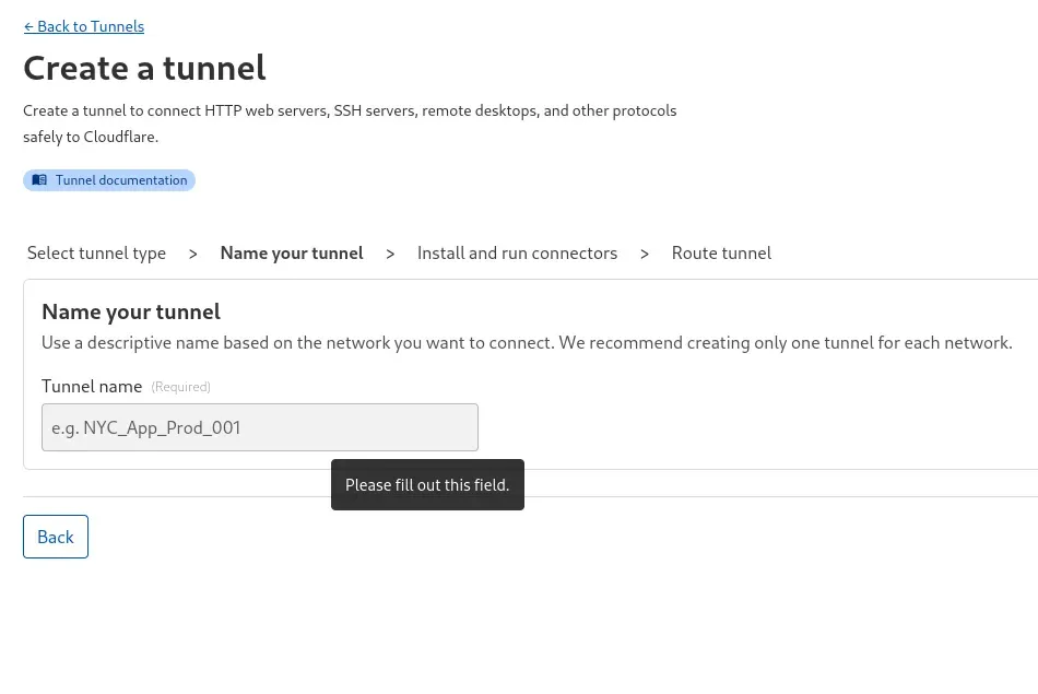 Assign a name to your tunnel