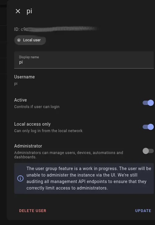Get the user ID of user pi