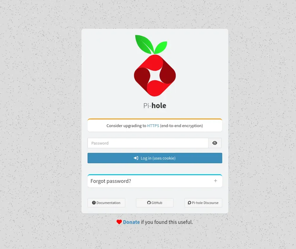The login screen of pi-hole