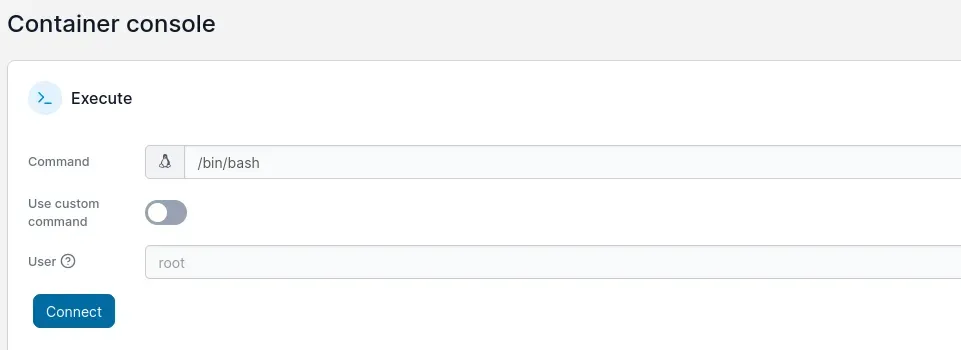 Click on Connect to bring up the console