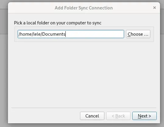 Selecting the local folder