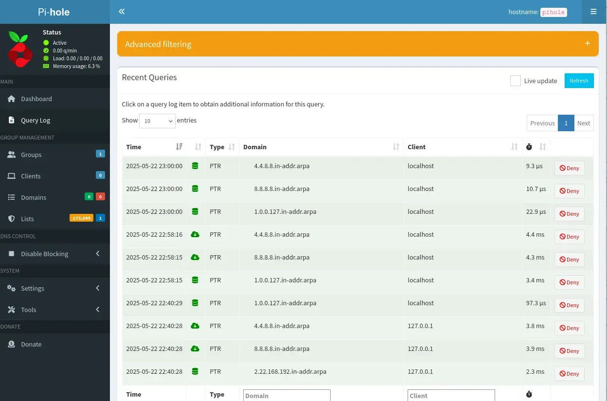 Before issuing a query, we see a few queries from the localhost